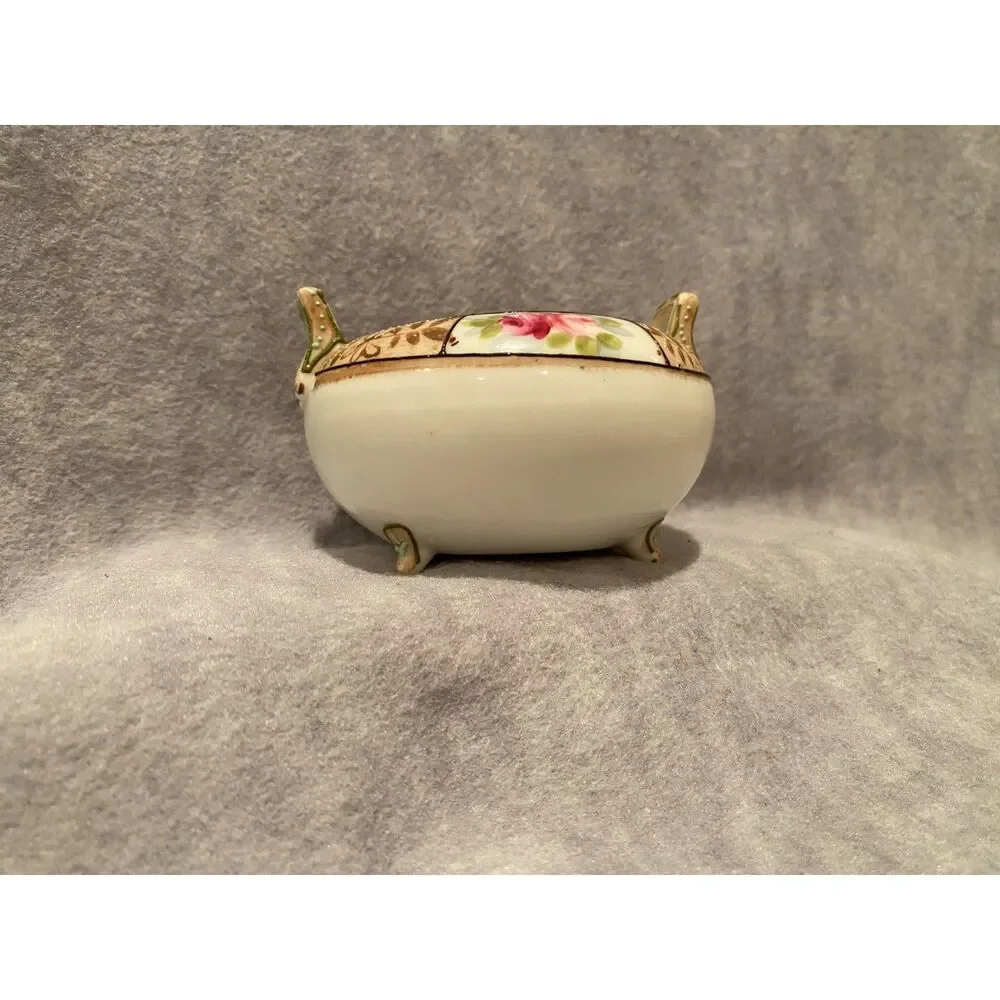 Nippon Footed Sugar Condiment‎ Bowl Hand Painted Rose Pattern No Lid Japan
